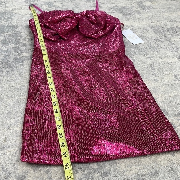 NWT Torn by Ronny Kobo Hot Pink Tulip Sequin Bow Front Lindsay Mini Dress XS - Picture 8 of 15